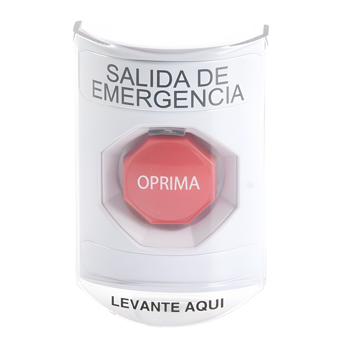 Botón de Emergencia, Texto en Español, Tapa Protectora de Policarbonato Súper Resistente, Restablecimiento con Llave