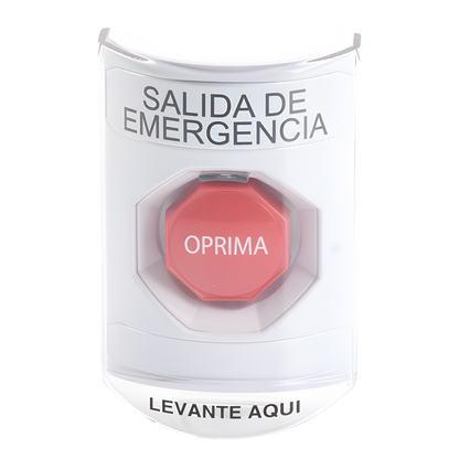 Botón de Emergencia, Texto en Español, Tapa Protectora de Policarbonato Súper Resistente, Restablecimiento con Llave