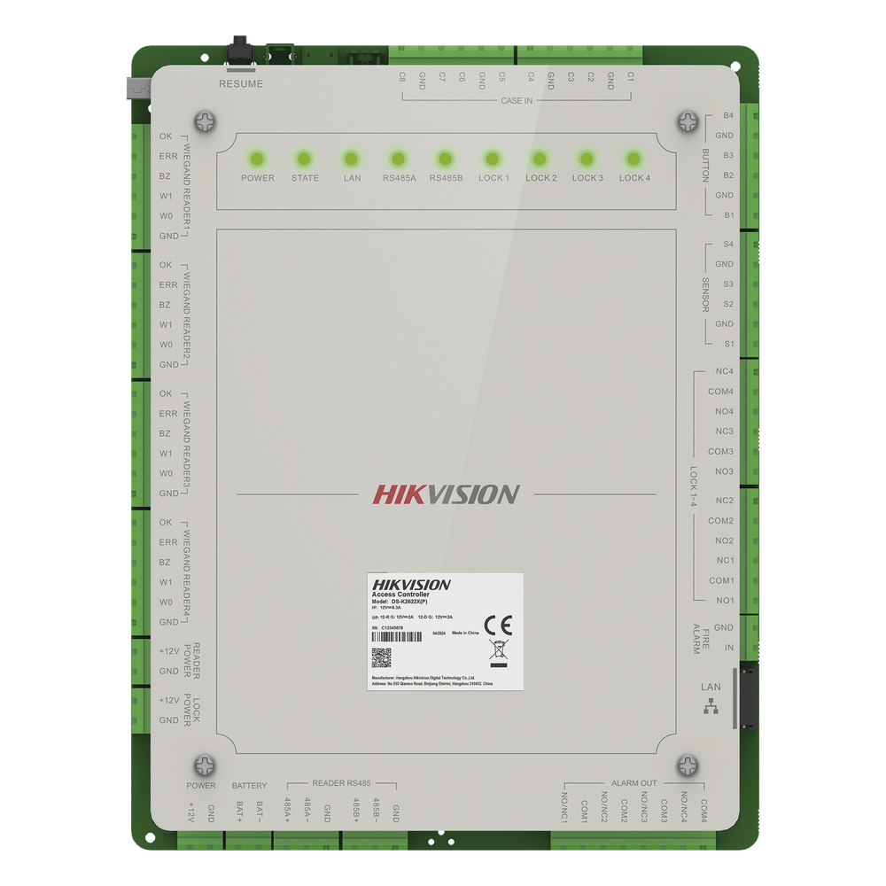 Controlador de Acceso 4 Puertas Administrable en la Nube con Hik-Connect Teams / Interfaz Web / 8 Lectores de Huella o Tarjeta / 100,000 Tarjetas