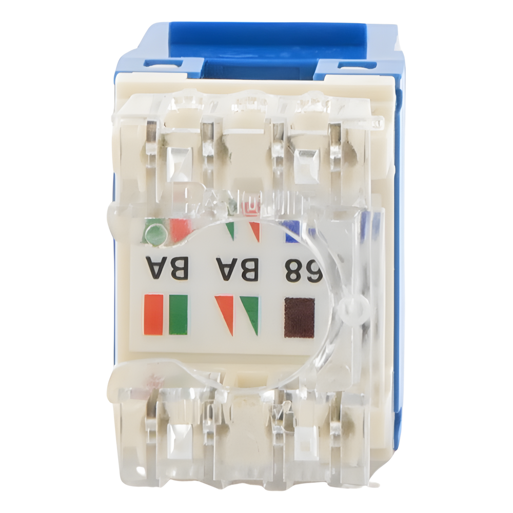 Conector Jack Estilo 110 (de Impacto), Tipo Keystone, Categoría 6, de 8 Posiciones y 8 Cables, Color Azul