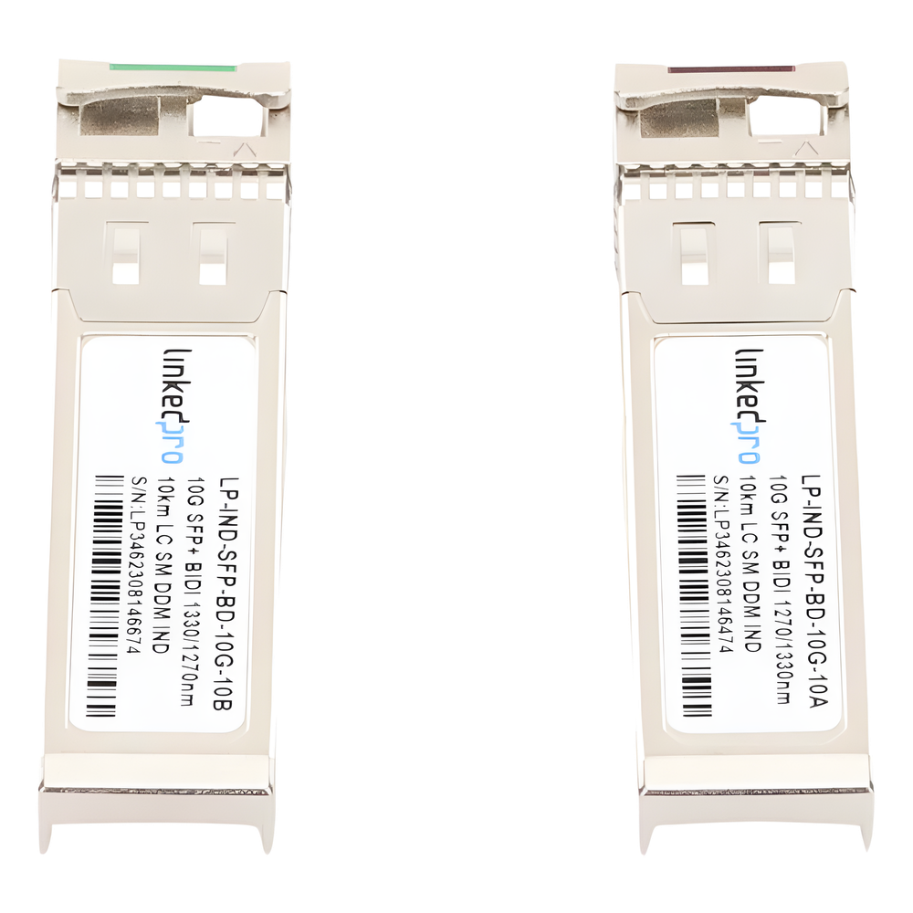 Transceptores Ópticos Industriales Bidireccionales SFP+ (Mini-Gbic) / Monomodo 1270 & 1330 nm / 10 Gbps / 10GBASE / Conector LC/UPC Simplex / DDM