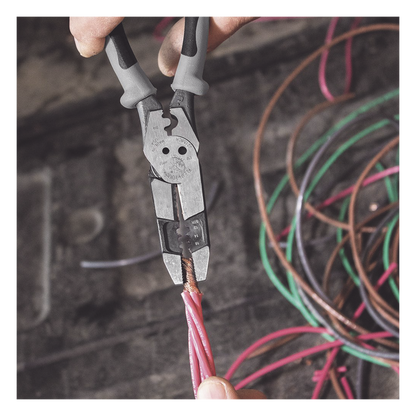 Pinza Híbrida con Ponchadora de 8". Pela Cable Sólido de 10-14 AWG y Cable Trenzado de 12-16 AWG
