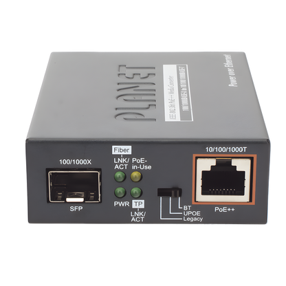 Convertidor de Medios PoE, 1 Puerto RJ45 Gigabit con Salida PoE 802.3af/at/bt (Hasta 60 W)/ 1 Puerto SFP 100/1000BASE-X