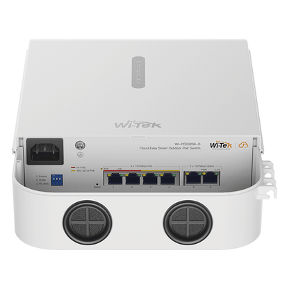 Switch PoE para exterior / Administración en la nube / Con 4 puertos 10/100 Mbps PoE af/at / 2 Puertos Uplink 10/100 MBPS / Presupuesto 60 W / PoE