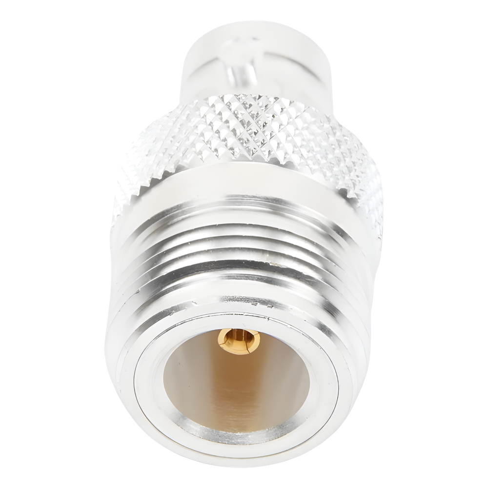 Adaptador en Línea, de Conector N Hembra a BNC Hembra, Plata/ Oro/ Teflón