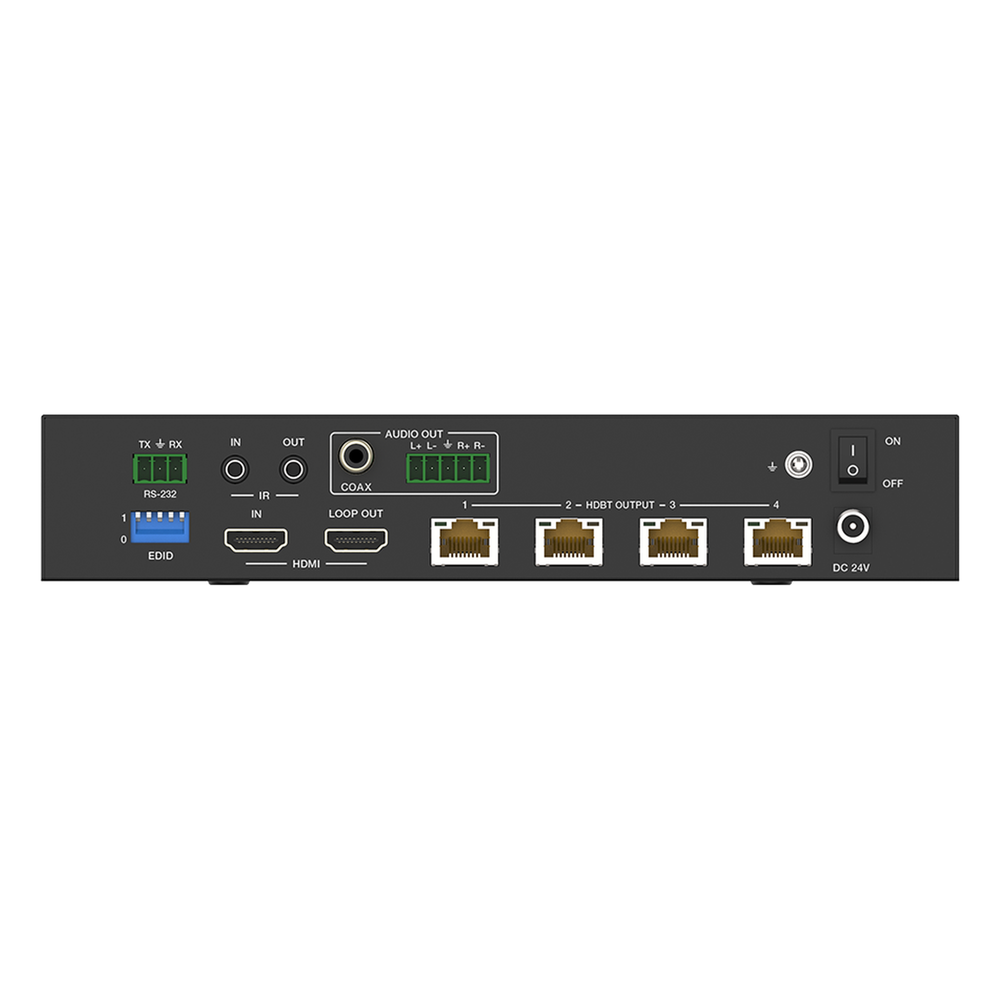 Splitter mas Extensor de Video | 1x4 | ProAV | HDBaseT™ | 120m en 4K@60Hz | 150m en 1080p@60Hz | Cat6/6a/7 | Gestión Avanzada EDID | Control IR y