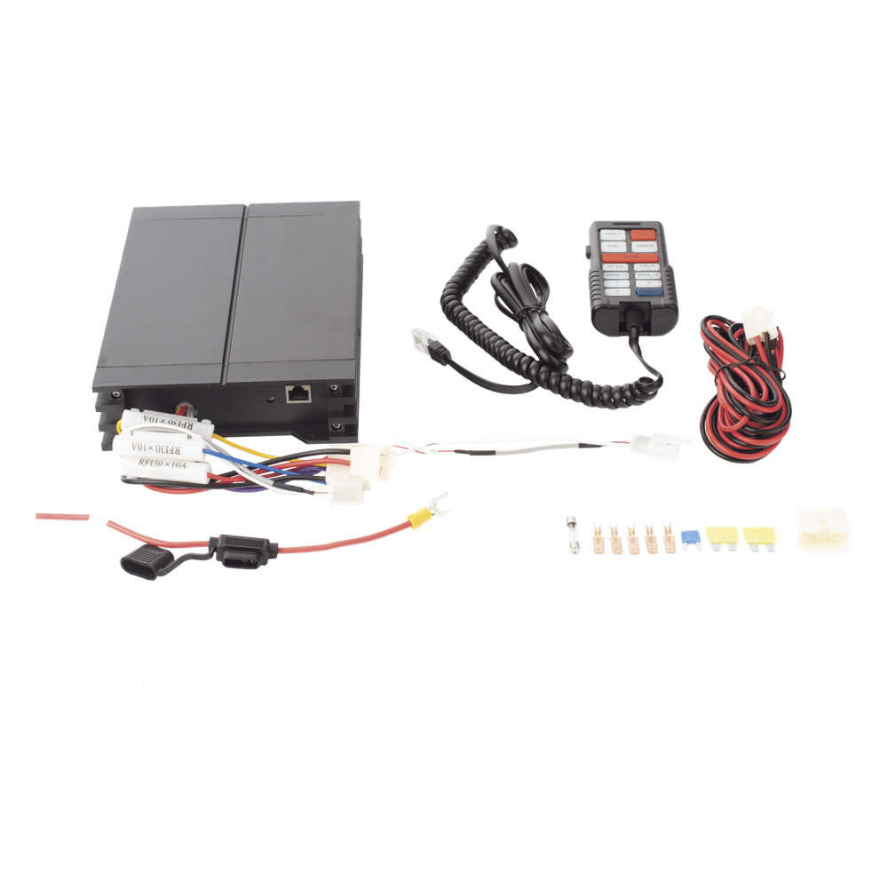 Sirena Vehicular de 100W de Potencia, Con Controlador Unimando Para Tonos, Control de 3 Salidas Auxiliares, Microfono e Interconexión a Radio