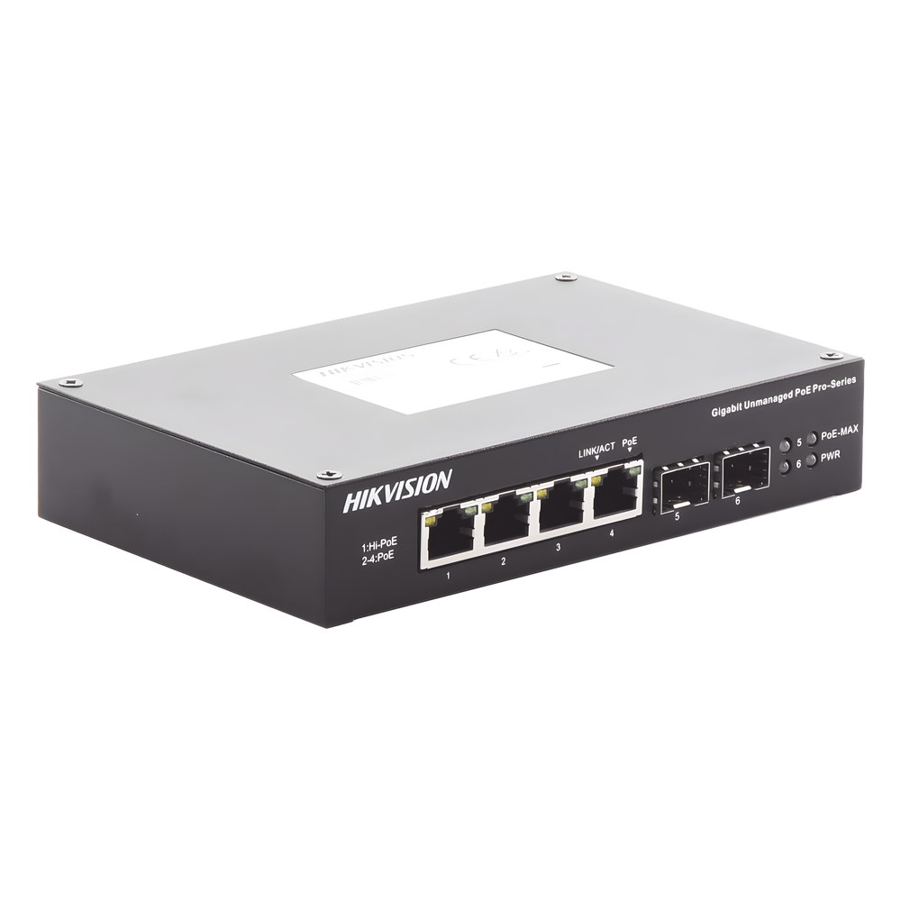 Switch Industrial No Administrable Gigabit / 3 Puertos Gigabit PoE+ (30 W) + 1 Puerto Gigabit PoE++ (60 W) / 2 Puertos SFP / 65 W Total / 48 a 57 VCD