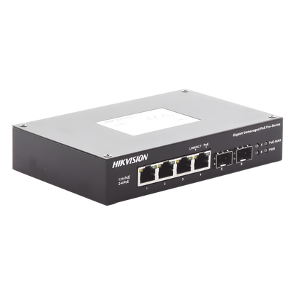 Switch Industrial No Administrable Gigabit / 3 Puertos Gigabit PoE+ (30 W) + 1 Puerto Gigabit PoE++ (60 W) / 2 Puertos SFP / 65 W Total / 48 a 57 VCD