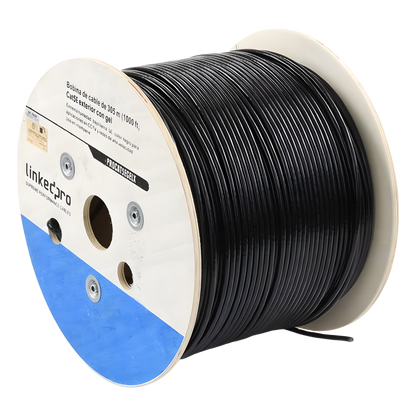 Bobina de Cable de 305 Metros (1000 Pies), Cat5E, con Gel, para Intemperie, Doble Forro Extrema Humedad, Bajo Tierra, UL, Color Negro para