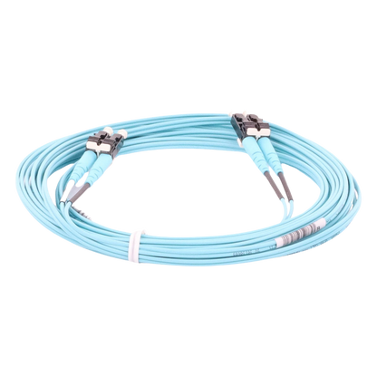 Jumper de Fibra Optica Multimodo 50/125 OM3, LC-LC Duplex, OFNR (Riser), Color Aqua, 5 Metros (16.40 Pies)