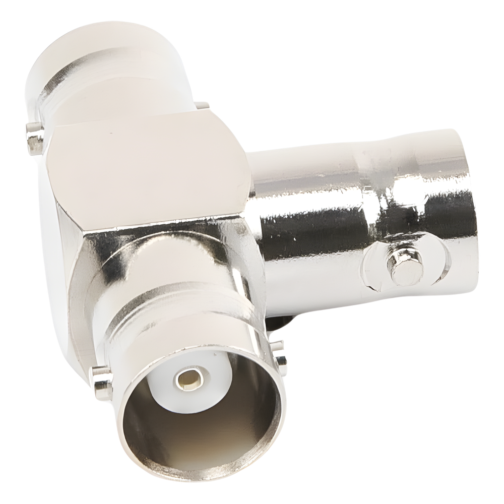 Adaptador Triple en T para 50 Ohm de BNC Hembra a Doble BNC Hembras, Níquel/ Plata/ Teflón