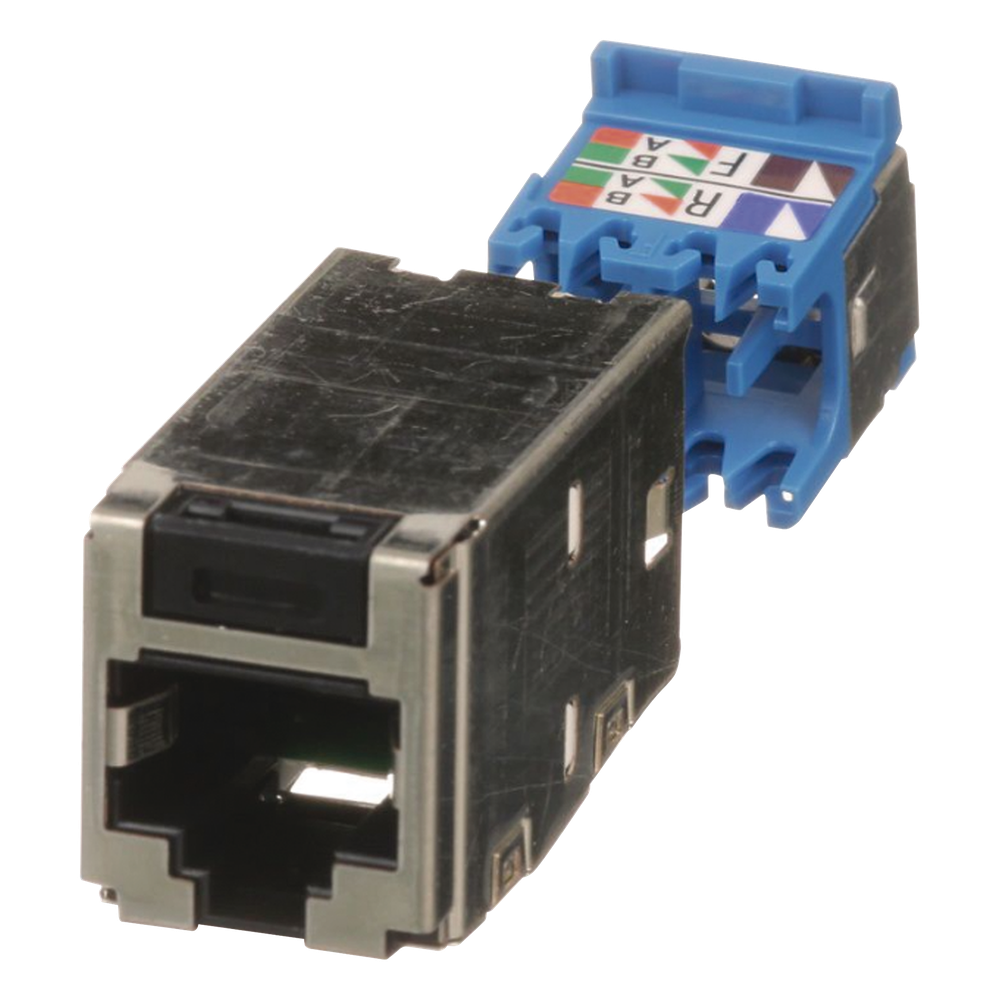 Conector Jack RJ45 Blindado, Estilo TG, Mini-Com, Categoría 6A, de 8 Posiciones y 8 Cables, Color Negro