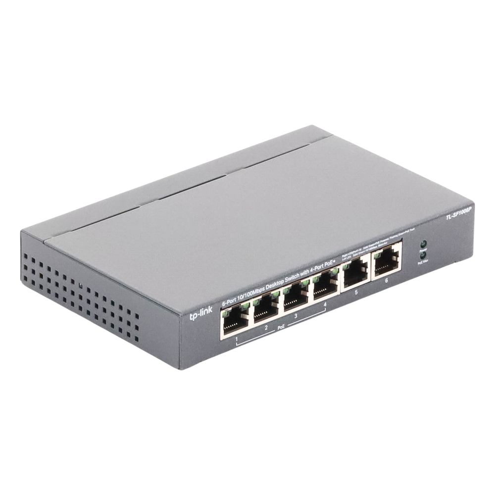 Switch PoE no Administrable de escritorio / 6 puertos 10/100 Mbps / 4 puertos PoE af/at / Presupuesto 67 W / Modo Extensor hasta 250 m / Calidad