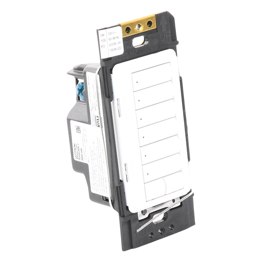 Teclado híbrido C•L de 6 botones con subir/bajar y atenuador integrado de 450 W (100 W en LED/CFL), requiere neutro, para sistema RadioRA 2, color