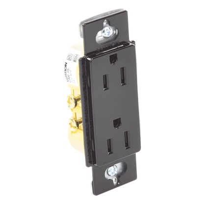 Tomacorriente dúplex de 15 A y 125 V, color negro brillante, familia Claro, apertura estilo Designer para placas de pared Lutron sin tornillos (placa