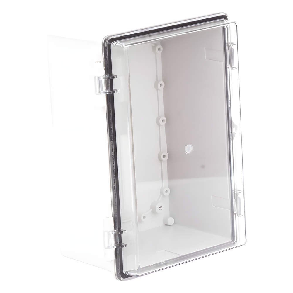 Gabinete Plástico ABS, Puerta Transparente, Uso en Intemperie IP66 (190 x 290 x 140 mm) cierre por Broche Inoxidable y Permite Cerrado con Candado y