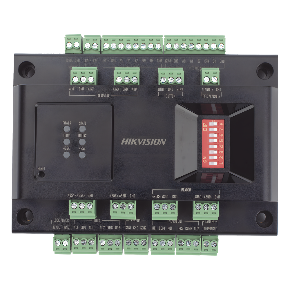 Expansor de 2 Puertas para Paneles de Control de Acceso DS-K27 Series / Comunicación RS-485 / 4 Entradas y 2 Salidas Auxiliares
