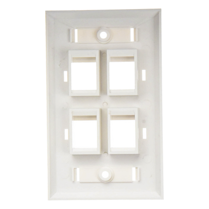 Placa de Pared de 4 Puertos, Keystone, con Espacio para Etiqueta, Color Blanco