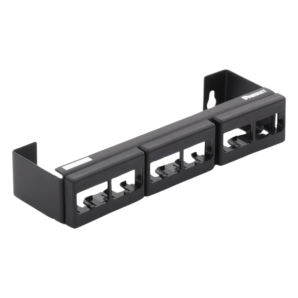Panel de Parcheo Modular (Sin Conectores), de 12 Puertos Mini-Com, Instalación en Pared con Montaje Incluido, Color Negro