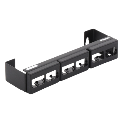 Panel de Parcheo Modular (Sin Conectores), de 12 Puertos Mini-Com, Instalación en Pared con Montaje Incluido, Color Negro