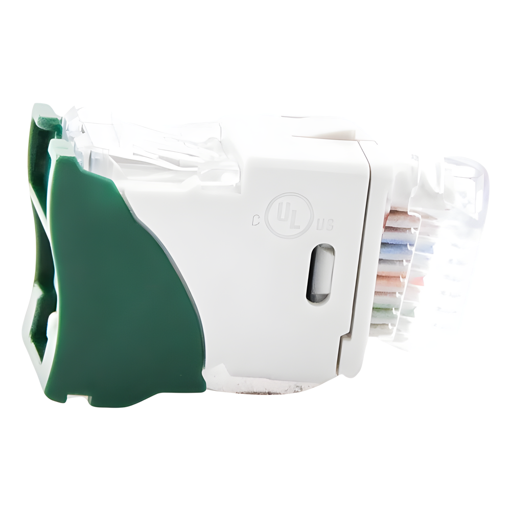 Jack Ultramax Cat6, UTP, Montaje Híbrido en Placa de Pared (Plano y Angulado), Color Verde, Punch Down