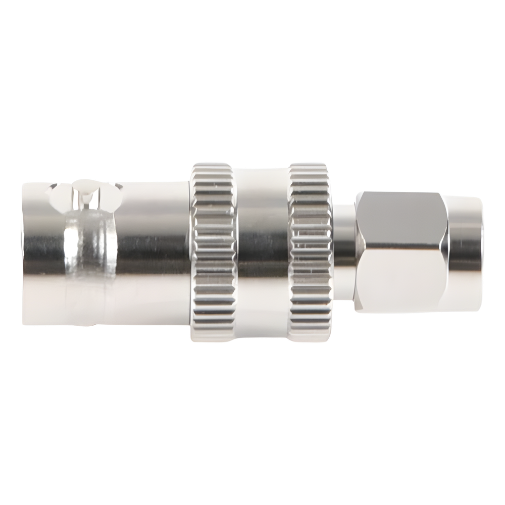 Adaptador en Línea de Conector SMA Macho a BNC Hembra, Níquel/ Oro/ Teflón