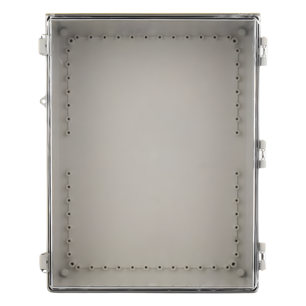 Gabinete Plástico ABS, Puerta Transparente, Uso en Intemperie (350 x 460 x 160 mm) Cierre por Broches Inoxidables y Permite Cerrado con Candado y