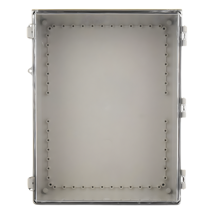 Gabinete Plástico ABS, Puerta Transparente, Uso en Intemperie (350 x 460 x 160 mm) Cierre por Broches Inoxidables y Permite Cerrado con Candado y