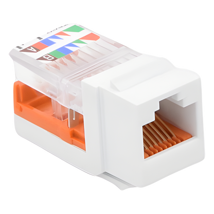 Conector Jack Estilo Leadframe, Tipo Keystone, Categoría 5e, de 8 Posiciones y 8 Cables, Color Blanco