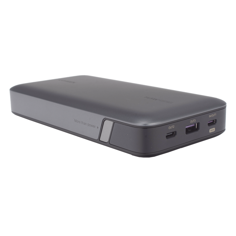 Power Bank de 25000mAh | 3 Salidas 145W Max. | USB-A + 2 USB-C | PD 3.0, QC3.0 | FCP | SCP | Pantalla Inteligente | Carcasa Ignifuga | Color Gris |