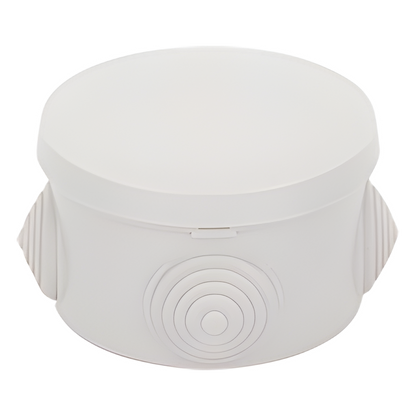Caja Derivación-Conexión de Plástico Circular con 4 Glándulas de Goma (70 diámetro X 48 alto mm). Para Instalaciones Comerciales, Residenciales e