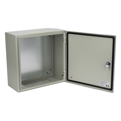 Gabinete de Acero IP66 Uso en Intemperie (400 x 400 x 200 mm) con Placa Trasera Interior de Metal y Compuerta Inferior Atornillable (Incluye Chapa y