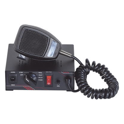 Sirena Vehicular de 100W de Potencia, Con Switch Giratorio de 6 posiciones y Micrófono Integrado de Uso Rudo
