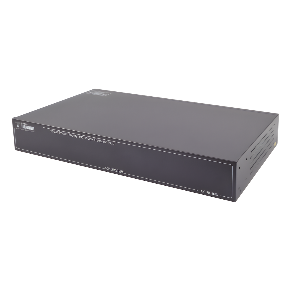Kit de TRANSCEPTOR ACTIVO DE 16 Canales / VIDEO+PODER en un solo Cable UTP / 150m en 4K, 200m en 5 MP/ Envía 36 Vcc y recibe 12 Vcc / TODO INCLUIDO