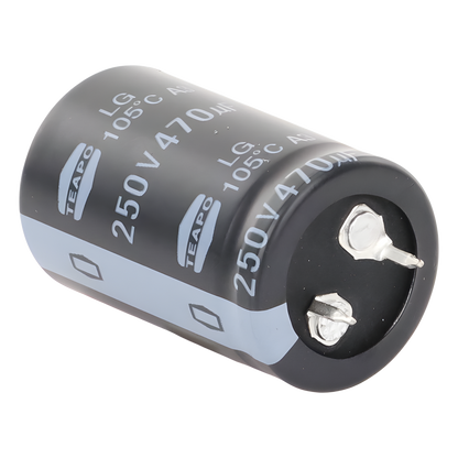 Capacitor Electrolítico de Aluminio, Radial de 470 µFd, 250 Vcc, 105 °C, 25 x 40 mm
