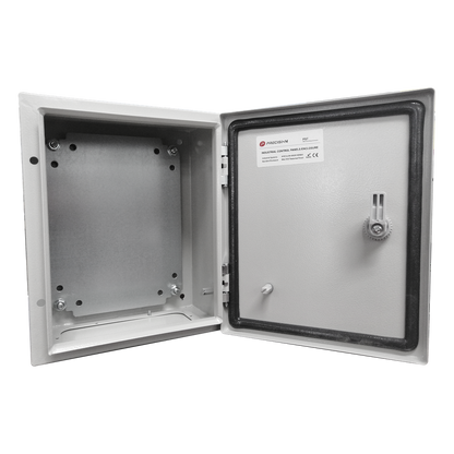 Gabinete de Acero IP66 Uso en Intemperie (400 x 400 x 200 mm) con Placa Trasera Interior de Metal y Compuerta Inferior Atornillable (Incluye Chapa y
