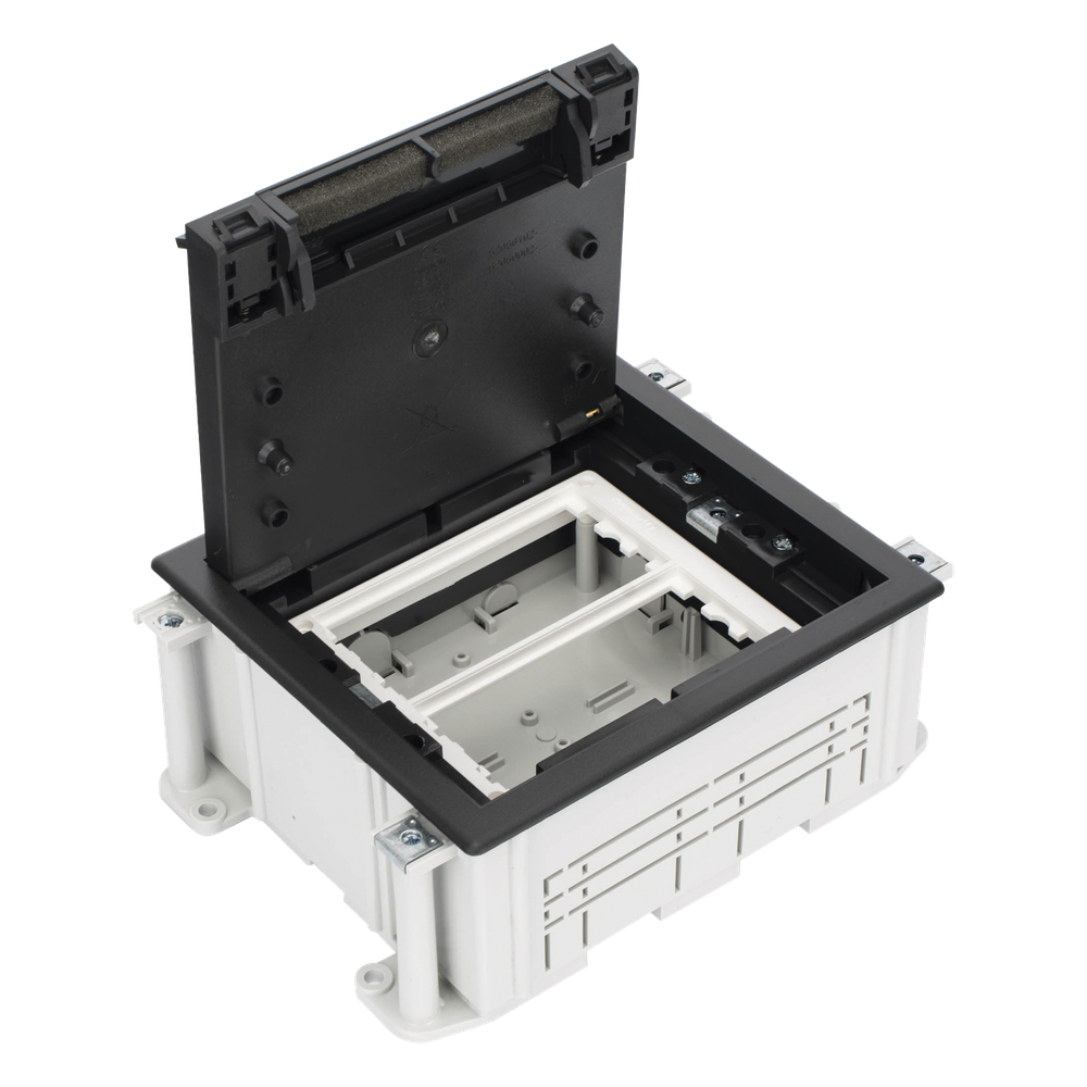 Caja de Suelo Simon Serie S / Para Voz, Datos o Contactos Eléctricos / Capacidad para 2 Módulos / Con Registro Integrado para Fijación en Concreto
