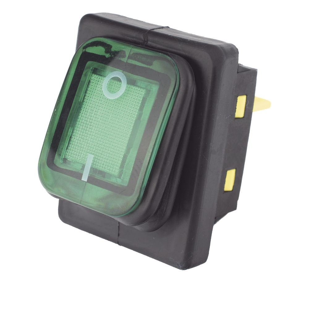 Interruptor tipo Switch con Led Color Verde / IP65 / Diseño Industrial / NO, COM, NC / Terminales tipo F1