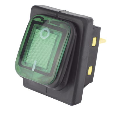 Interruptor tipo Switch con Led Color Verde / IP65 / Diseño Industrial / NO, COM, NC / Terminales tipo F1