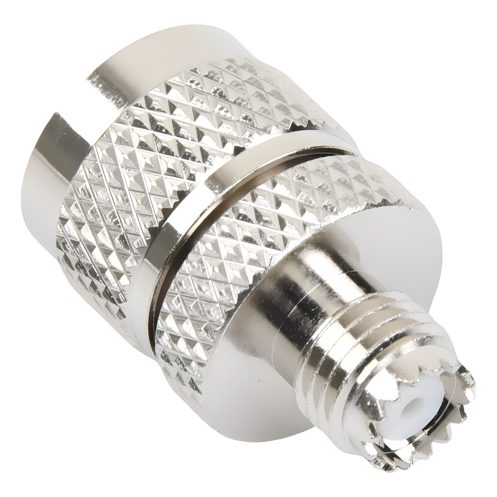 Adaptador en Línea de Conector Mini UHF Hembra a UHF Macho (PL-259), Níquel/ Oro/ Teflón