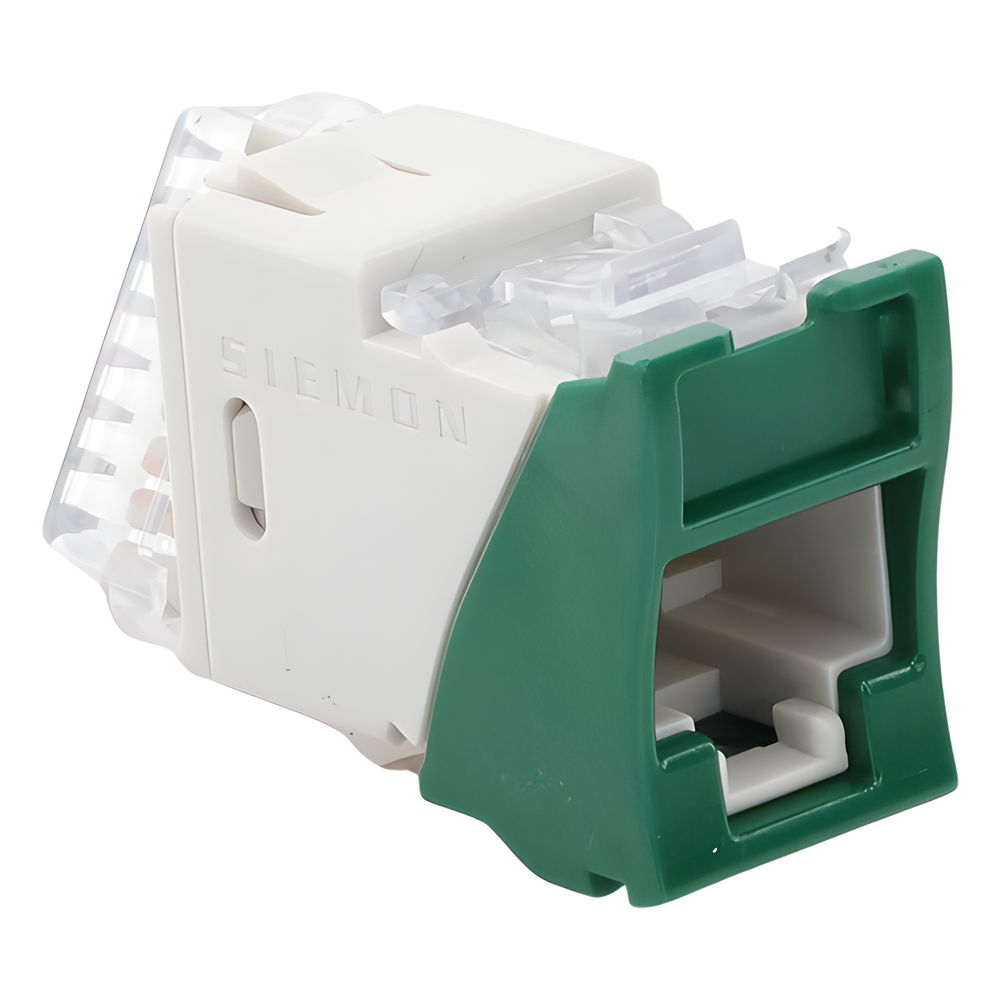 Jack UltraMAX Cat5e, UTP, Montaje Híbrido en Placa de Pared (Plano y Angulado), Color Verde, Punch Down