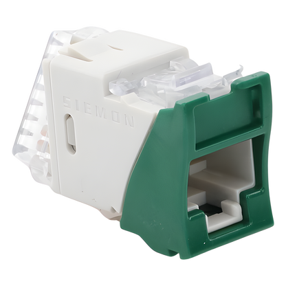 Jack UltraMAX Cat5e, UTP, Montaje Híbrido en Placa de Pared (Plano y Angulado), Color Verde, Punch Down