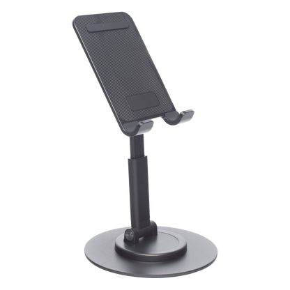 Soporte para Teléfono Celular Giratorio | 360° de Rotación | Angulo Ajustable | Altura Ajustable 17-20cm | Antideslizante | Ejes Giratorios de Alta