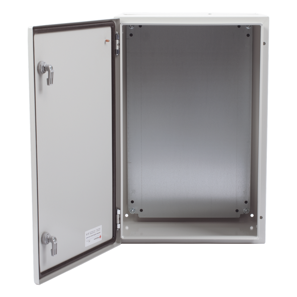 Gabinete de Acero IP66 Uso en Intemperie (400 x 600 x 250 mm) con Placa Trasera Interior Metálica y Compuerta Inferior Atornillable (Incluye Chapa y