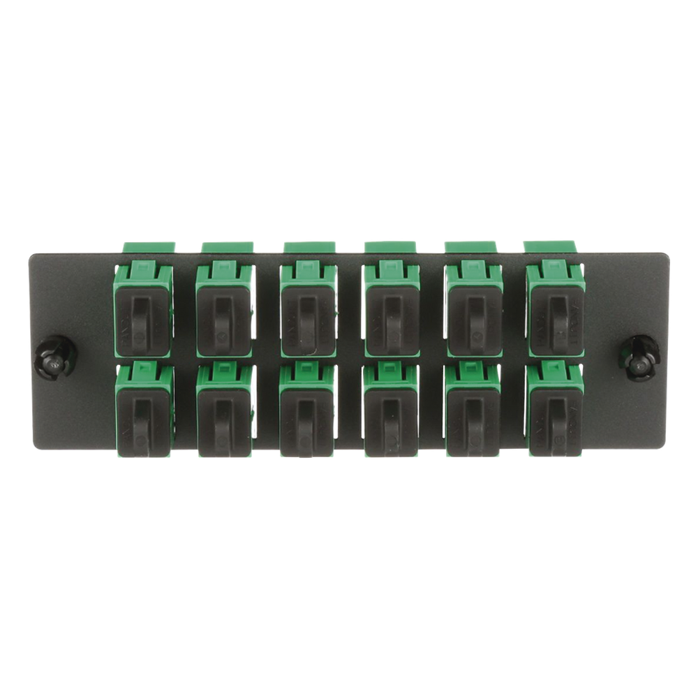 Placa Acopladora de Fibra Optica FAP, Con 12 Conectores SC/APC (12 Fibras), Para Fibra Monomodo OS1/OS2, Color Verde