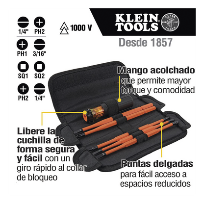 Juego de Desarmadores Intercambiables con Aislamiento 8 en 1.