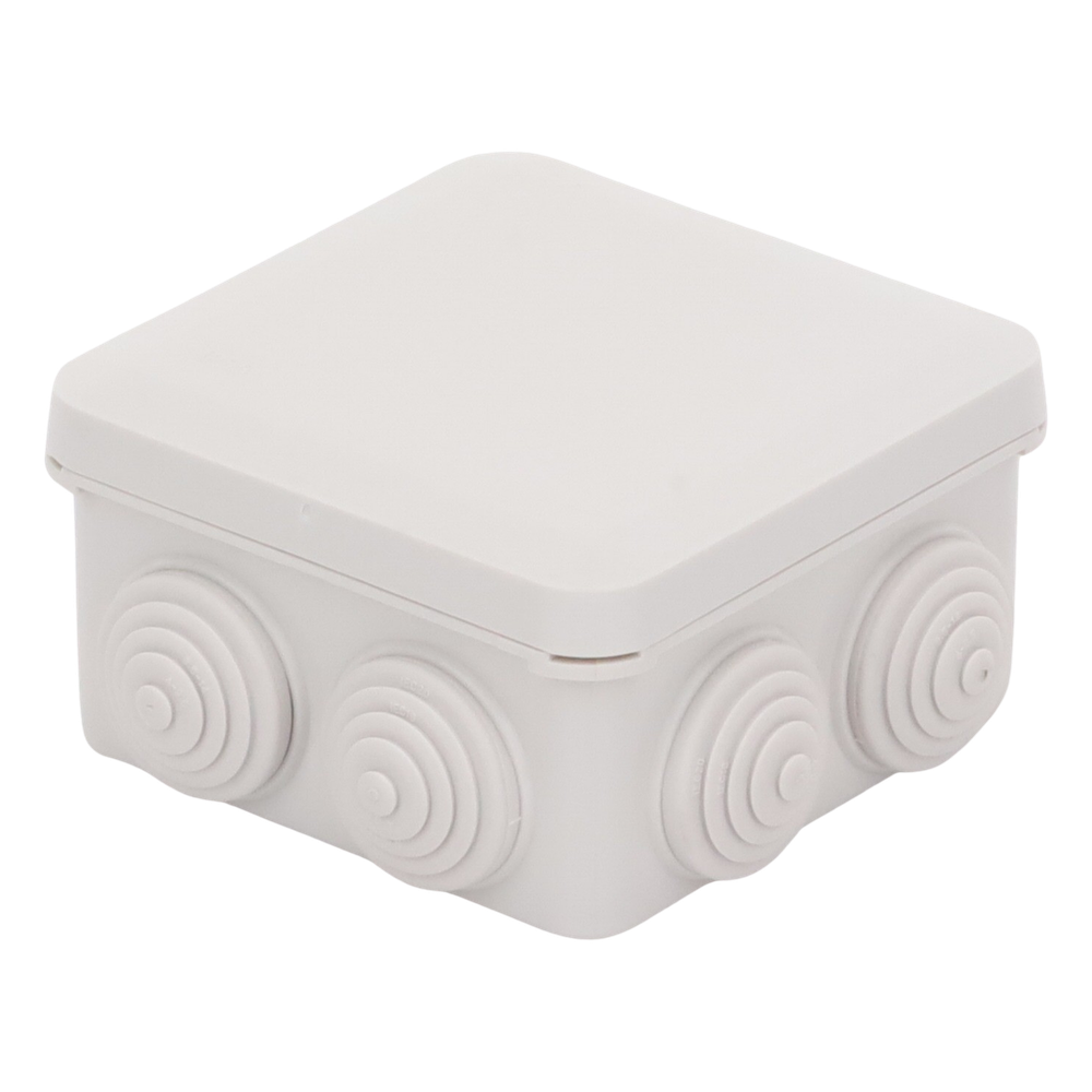 Caja Estanca, Derivación, Conexión de Plástico (89 X 89 X 50 mm) con 7 Glándulas de Goma. Para Instalaciones Comerciales, Residenciales e