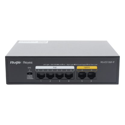 Switch PoE+ no Administrable, 6 Puertos 10/100 Mbps, hasta 54 Watts