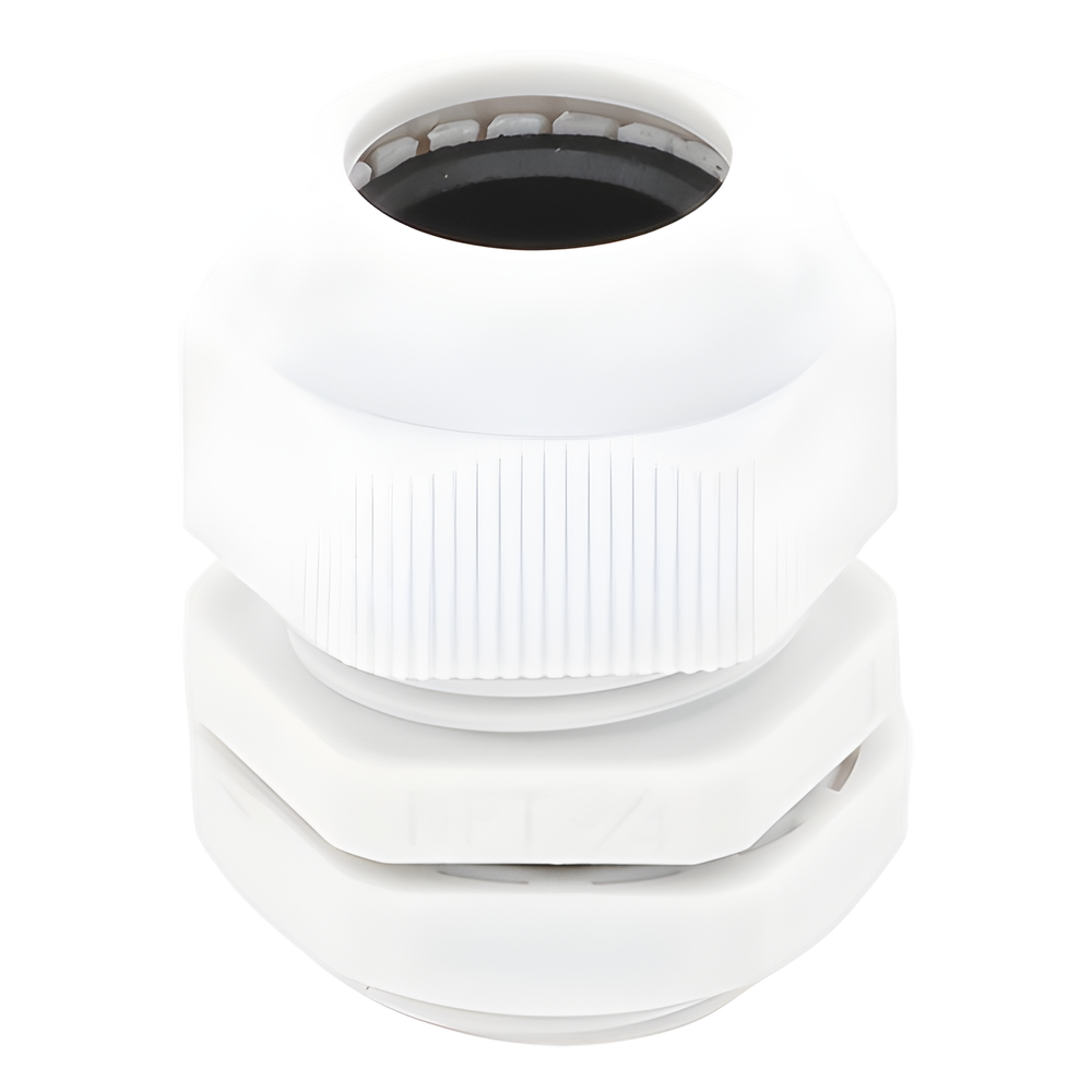 Conector Plástico Blanco Tipo Glándula para Rosca NPT 3/4"